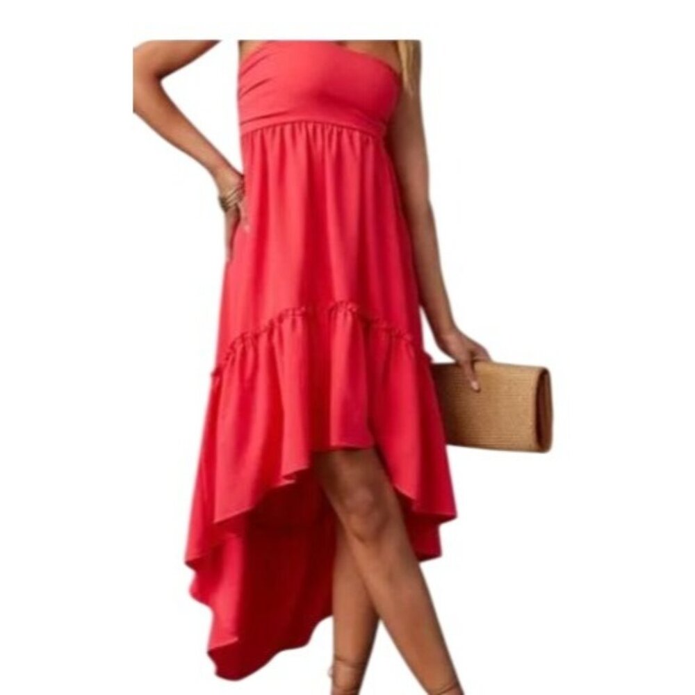 Skylar Rose Rose Strapless High Low Midi Red High-Low Ruffle Midi Skirt XS